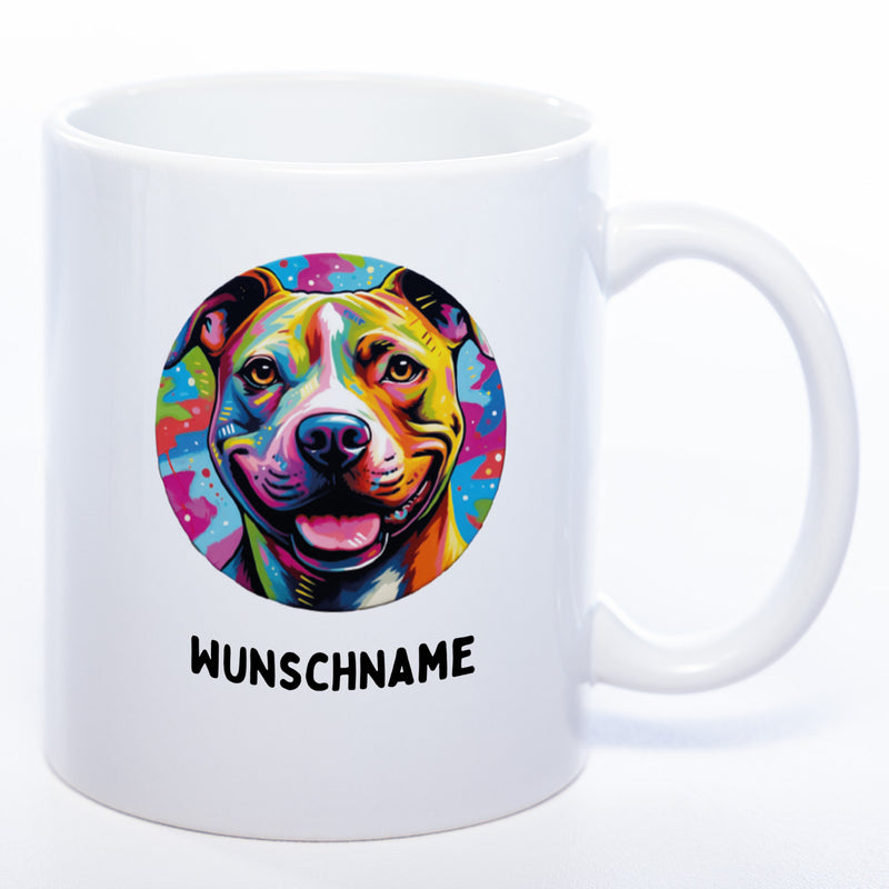 Mug Art Tasse mit Staffordshire Terrier Motiv wahlweise mit NAME - Kaffeetasse StickyWorld Exclusive