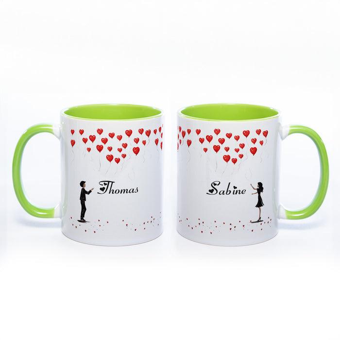 Motiv - Tasse mit Liebespaar und 2 Wunschnamen spülmaschinenfest