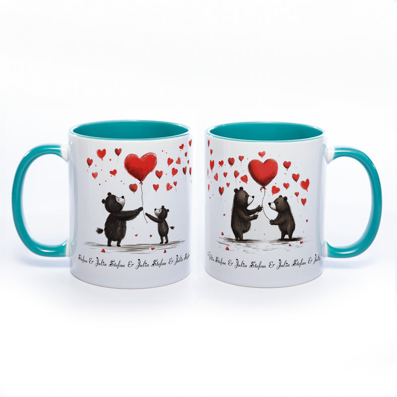 Motiv-Tasse mit süßen Bärchen und 2  Namen spülmaschinenfest