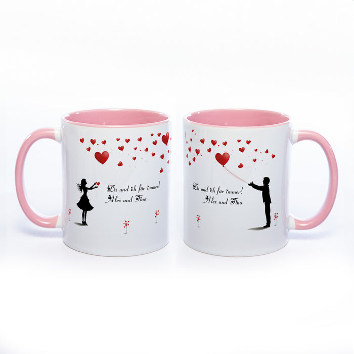 Motiv - Tasse mit Liebespaar und Wunschtext spülmaschinenfest