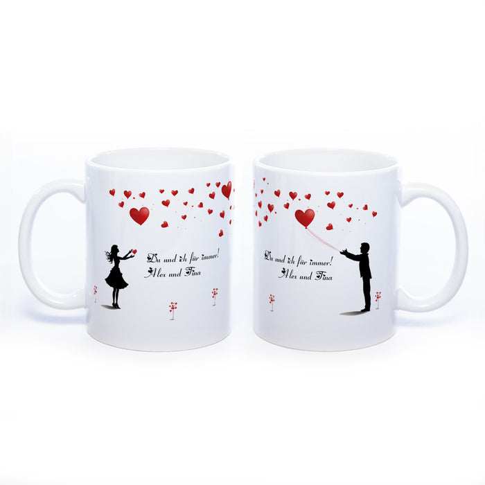 Motiv - Tasse mit Liebespaar und Wunschtext spülmaschinenfest