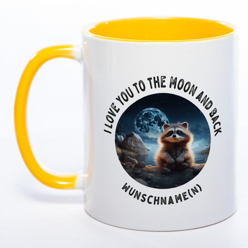 Motiv-Tasse mit Spruch "I love you to the moon and back" mit Name(n) spülmaschinenfest
