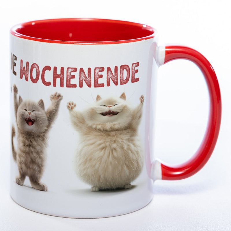 Motiv-Tasse Katzen "Hoch die Hände Wochenende" spülmaschinenfest