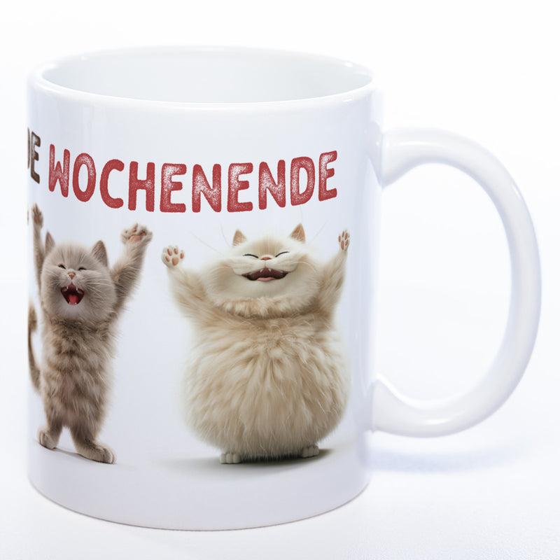 Motiv-Tasse Katzen "Hoch die Hände Wochenende" spülmaschinenfest