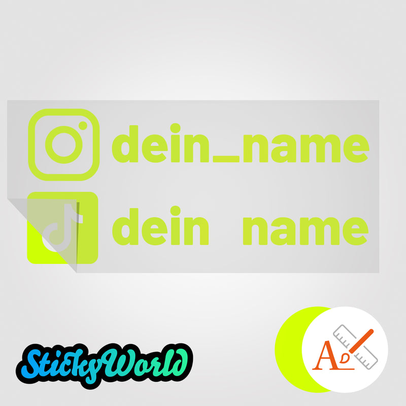 Doppelter Social Media Sticker mit Deinem Namen in Sonderfarben GLITZER, REFLEKTOR,  HOLO, GOLD, SILBER, NEON, FARBWECHSEL, MILCHGLAS