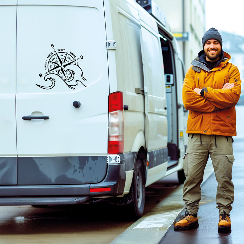 Windrose "Vanlife" mit Wellen